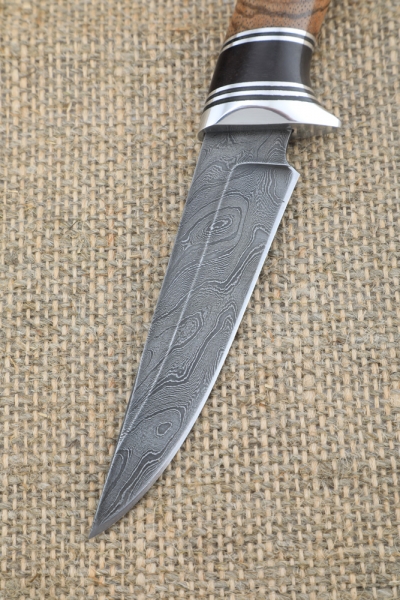 Knife Weasel Damascus handle black hornbeam zebrano