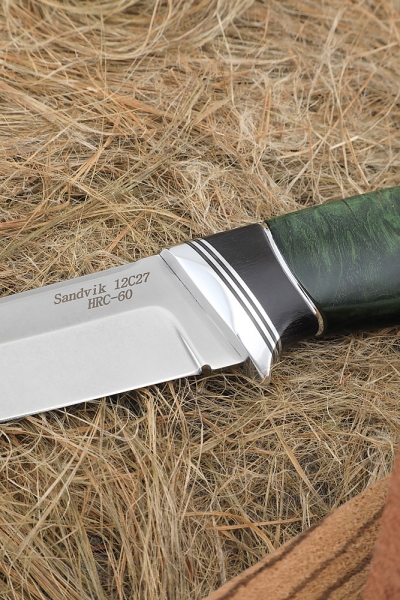 Knife Vepr Sandvik handle black hornbeam Karelian birch green