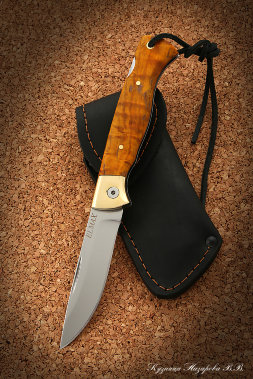 Folding knife Wolf steel Elmax lining stabilized Karelian birch amber