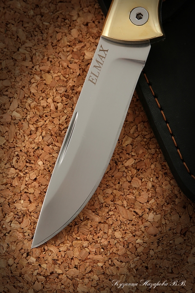 Нож складной Волк сталь Elmax накладки стабилизированная карельская береза янтарная