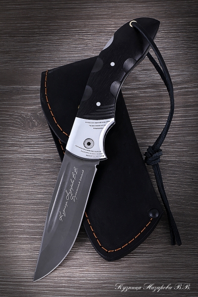 Folding knife Owl steel Wootz steel lining black hornbeam with duralumin