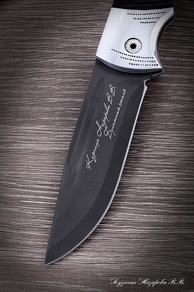 Нож складной Филин сталь булат накладки черный граб с дюралью