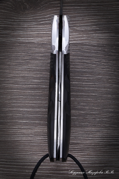 Folding knife Owl steel Wootz steel lining black hornbeam with duralumin