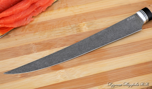Кухонный нож Шеф № 7 сталь К340 рукоять береста черный граб