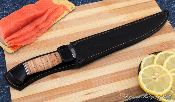 Кухонный нож Шеф № 7 сталь К340 рукоять береста черный граб