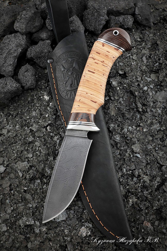 Нож Ловчий дамаск рукоять береста