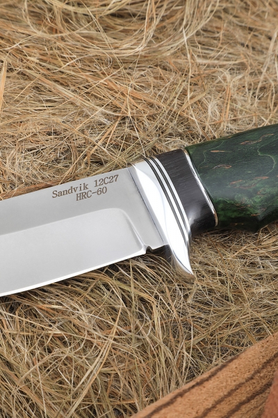 Нож Гепард Sandvik рукоять черный граб карельская береза зеленая