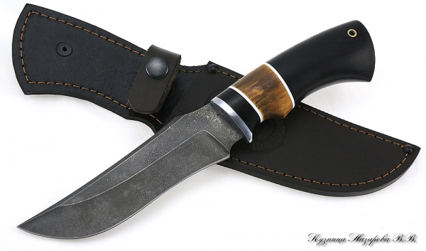 Knife Mongoose HV-5 black hornbeam stabilized Karelian birch(amber)