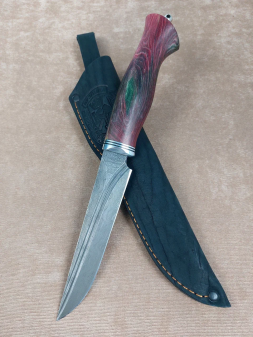 Нож Сапер дамаск долы двухцветная карельская береза  (распродажа)  