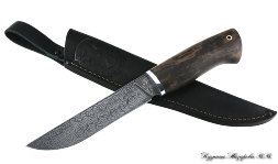 Knife Dominator Damascus stabilized Karelian birch (brown)