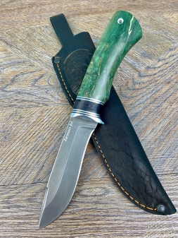 Нож Кречет Р18, стабилизированная карельская береза зеленая черный граб