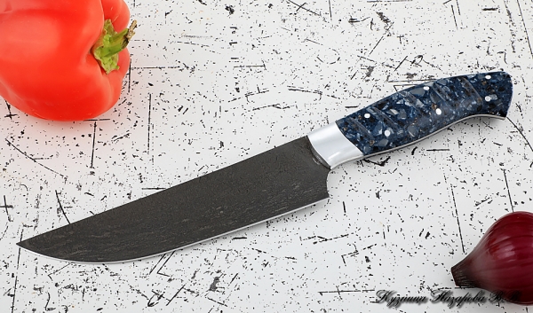 Кухонный нож Шеф № 8 сталь Х12МФ рукоять акрил синий