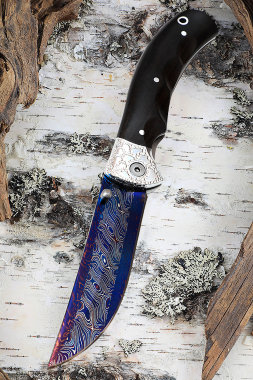 Folding knife Korsak Damascus end with blued lining black hornbeam with duralumin (Coutellia)