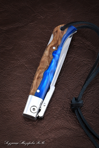 Knife Finka NKVD Folding Steel Elmax lining Karelian birch Acrylic Blue