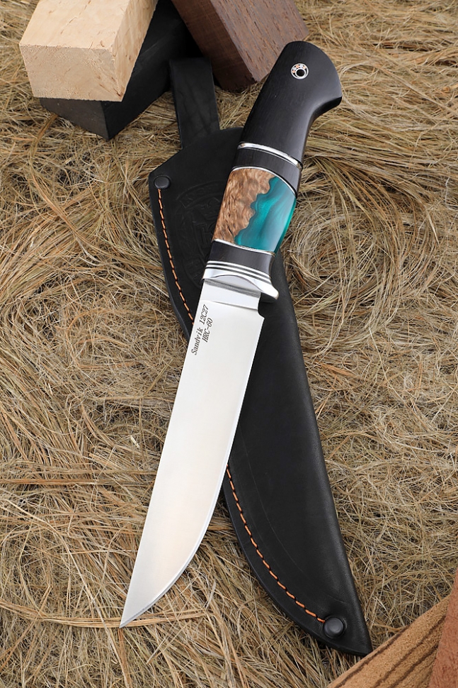 Knife Shoe Sandvik handle black hornbeam Karelian birch acrylic green