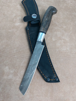 Нож Шеф № 2 ламинированный дамаск карельская береза коричневая (распродажа)  