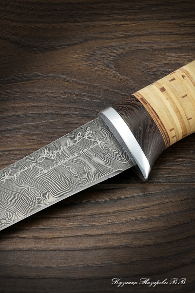 Нож Касатка большая филейный дамаск береста (надпись)