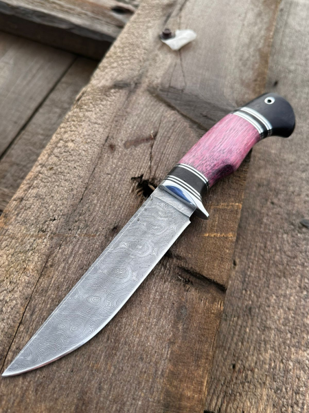 Нож &quot;Овод&quot; сталь дамаск, рукоять черный граб и карельская береза (распродажа) 