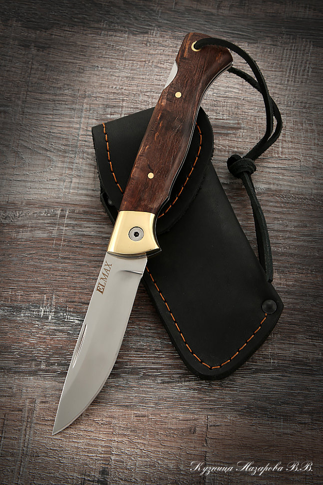 Folding knife Wolf steel Elmax lining stabilized Karelian birch (brown)