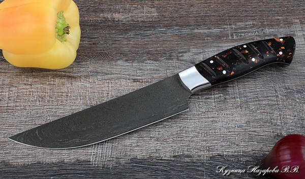 Кухонный нож Шеф № 8 сталь Х12МФ рукоять акрил коричневый