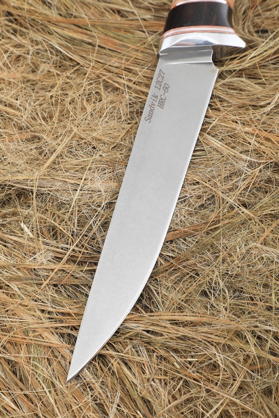 Нож Игла Sandvik рукоять черный граб карельская береза коричневая