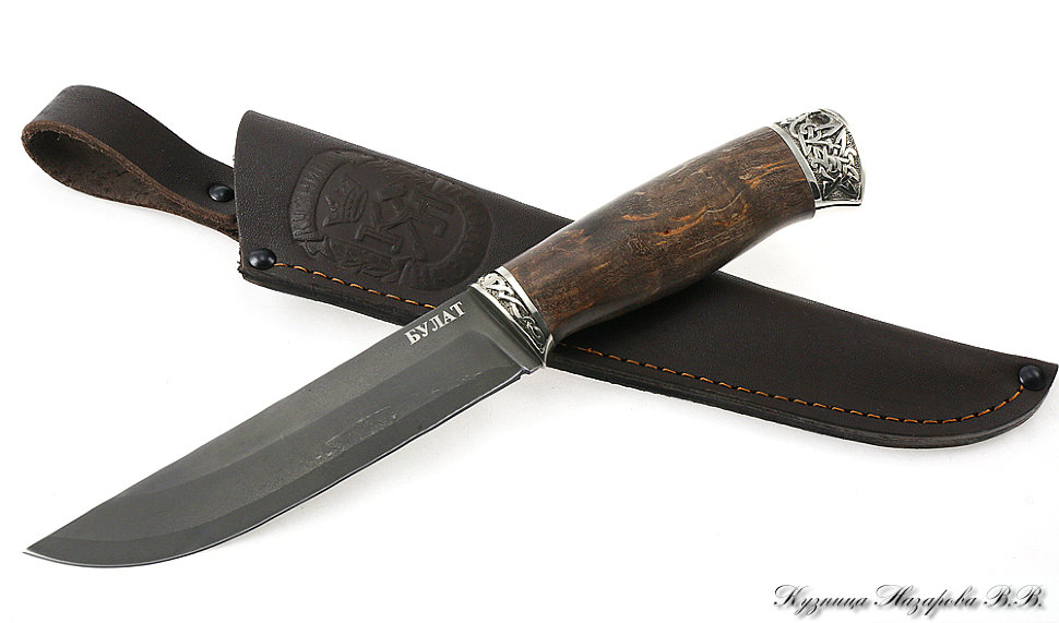 Knife Kosach wootz steel melchior stabilized Karelian birch (brown)
