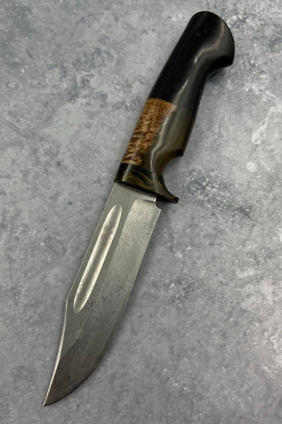 Нож "Пехотинец" сталь D2, рукоять гибрид: карельская береза коричневая и акрил коричневый, черный граб (распродажа)