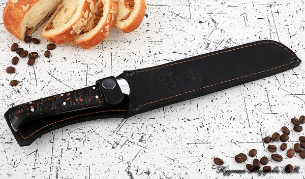 Кухонный нож Шеф № 15 сталь Х12МФ  рукоять акрил коричневый
