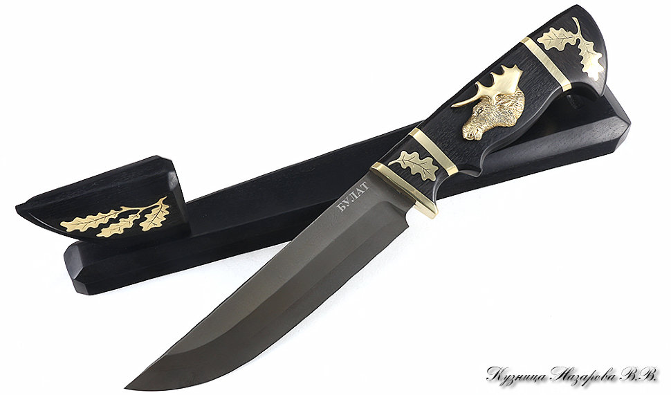 Knife Gadfly 2 wootz steel black hornbeam on the stand auth.