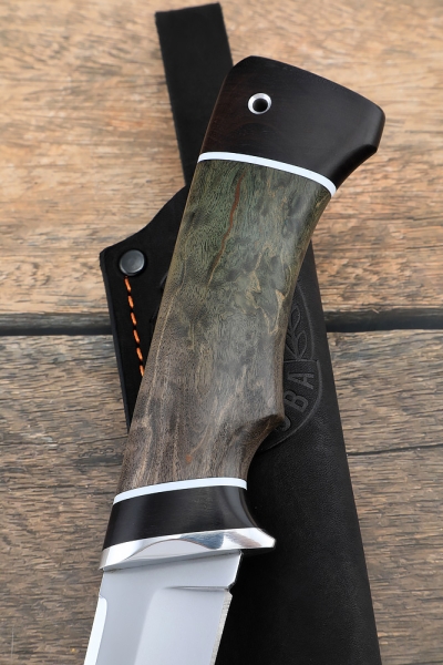 Boar knife X12MF with nickel handle black hornbeam Karelian birch two-tone
