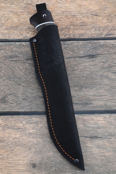 Нож Вепрь Х12МФ с никелем рукоять черный граб  карельская береза двухцветная 