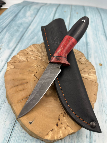 Нож &quot;Лань&quot; сталь дамаск, рукоять стабилизированная карельская береза красная и черный граб (распродажа) 