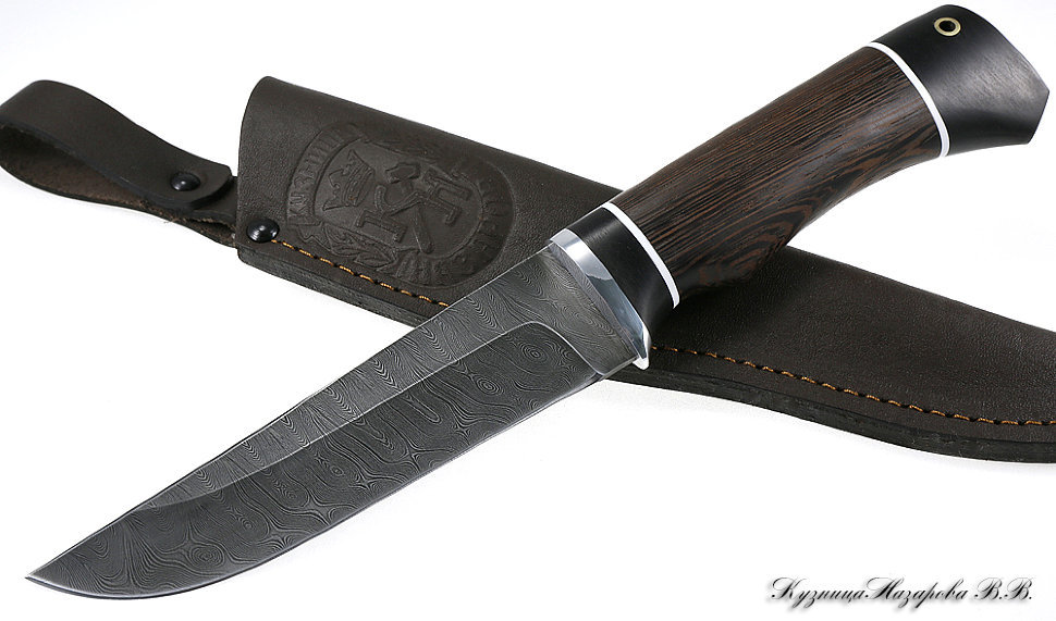 Нож Бизон дамаск черный граб венге