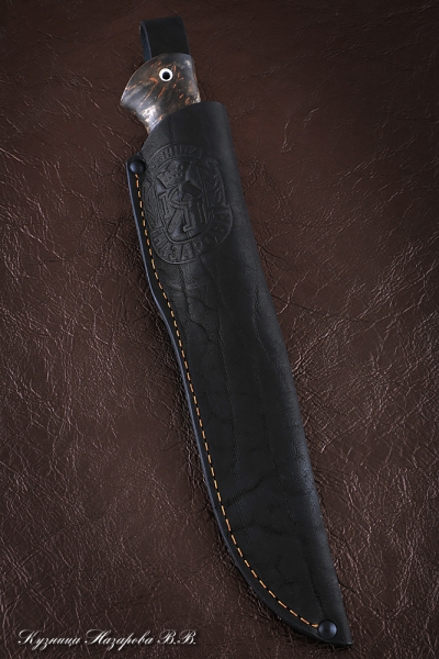 Нож Вепрь дамаск ламинированный карельская береза коричневая акрил