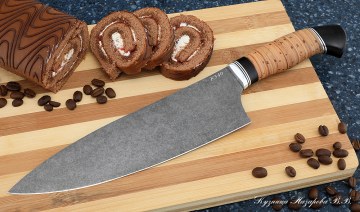 Кухонный нож Шеф № 13 сталь К340 рукоять береста черный граб