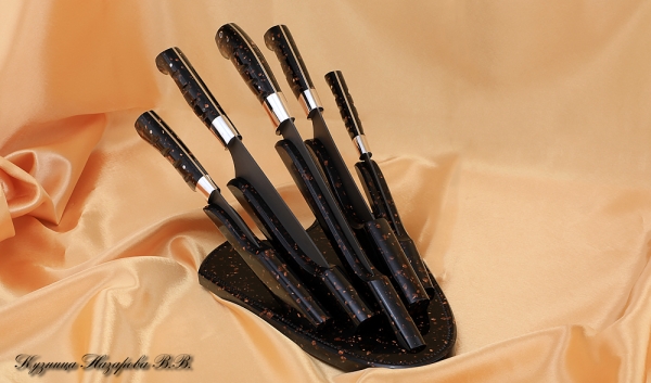 Stand with a set of knives H12MF acrylic brown - HEDGEHOG