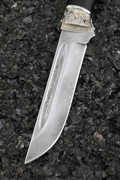 Knife Fighter Damascus stainless black hornbeam nickel silver