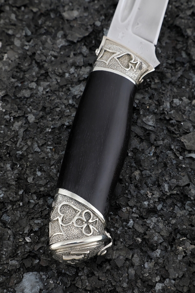 Knife Fighter Damascus stainless black hornbeam nickel silver