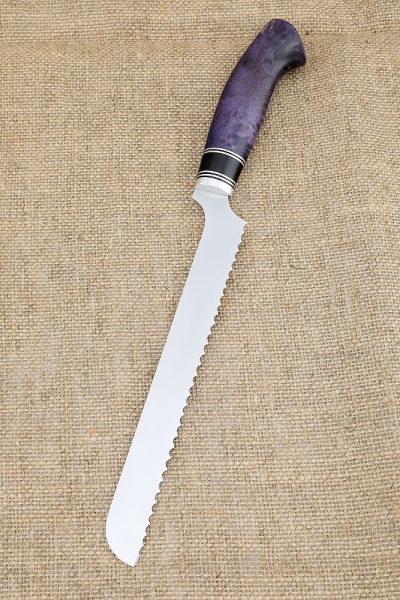 Кухонный набор из 4 ножей сталь КН-01 с никелем рукоять карельская береза фиолетовая акрил черный подставка акрил черный и карельская береза фиолетовая