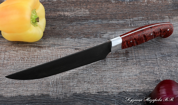 Кухонный нож Шеф № 8 сталь Х12МФ рукоять акрил красный