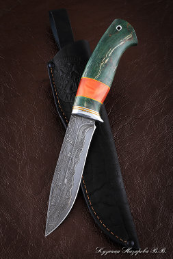 Varan Damascus laminated knife Karelian birch green acrylic
