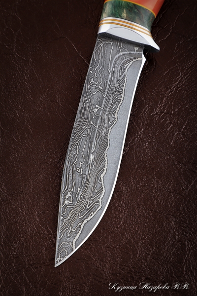 Varan Damascus laminated knife Karelian birch green acrylic
