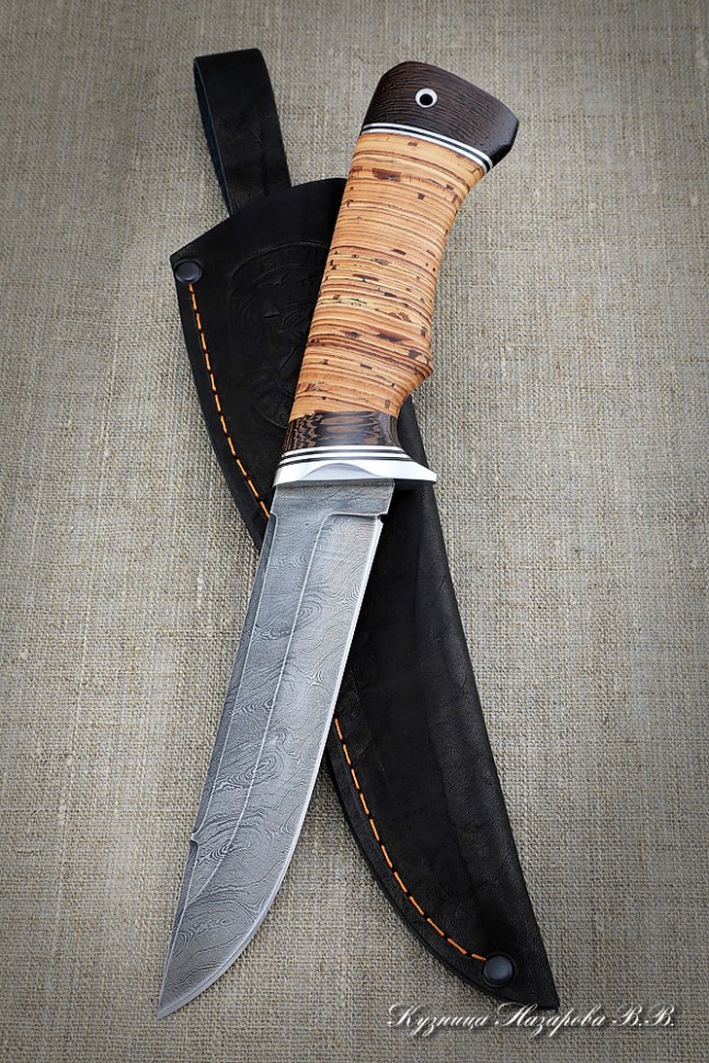 Knife Boar Damascus birch bark