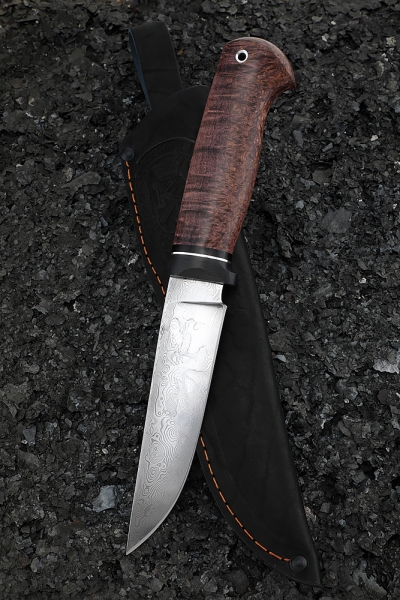 Нож Барс дамаск нержавеющий карбон карельская береза коричневая