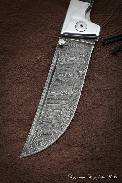 Folding Knife Pchak Steel Damascus Lining Black Acrylic with Muslim Badge