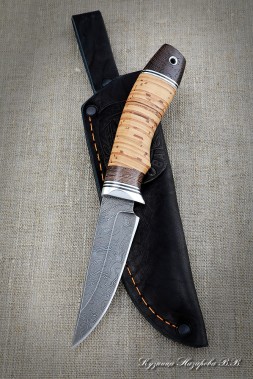 Doe knife Damascus birch bark