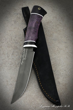 Hunting knife Gadfly 2 wootz steel black hornbeam stabilized Karelian birch (purple) (inscription)