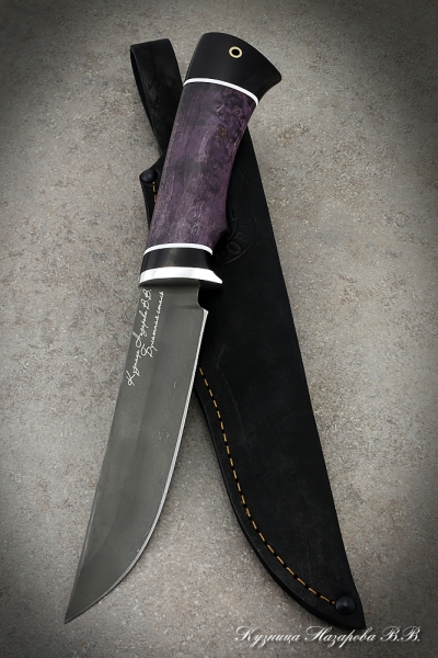 Нож Овод 2 булат черный граб стабилизированная карельская береза (фиолетовая) (надпись)