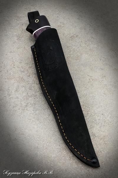 Hunting knife Gadfly 2 wootz steel black hornbeam stabilized Karelian birch (purple) (inscription)