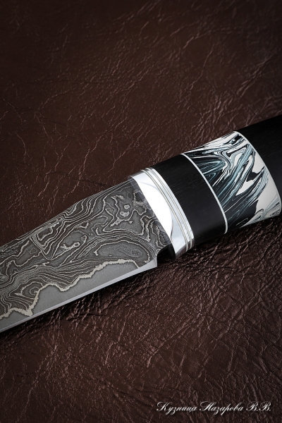 Knife Elephant Damascus laminated black hornbeam acrylic